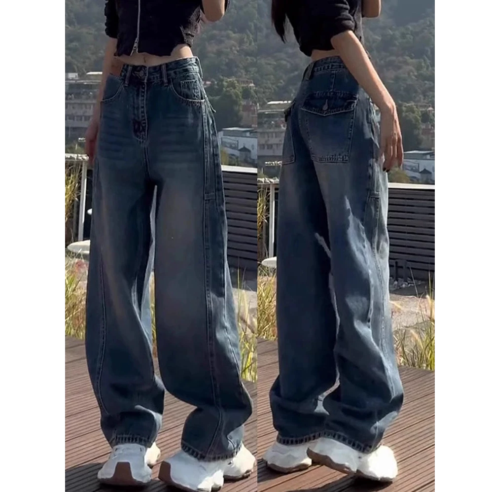 大码弯刀香蕉牛仔裤女2025年秋季新款镰刀裤高腰直筒阔腿老爹裤