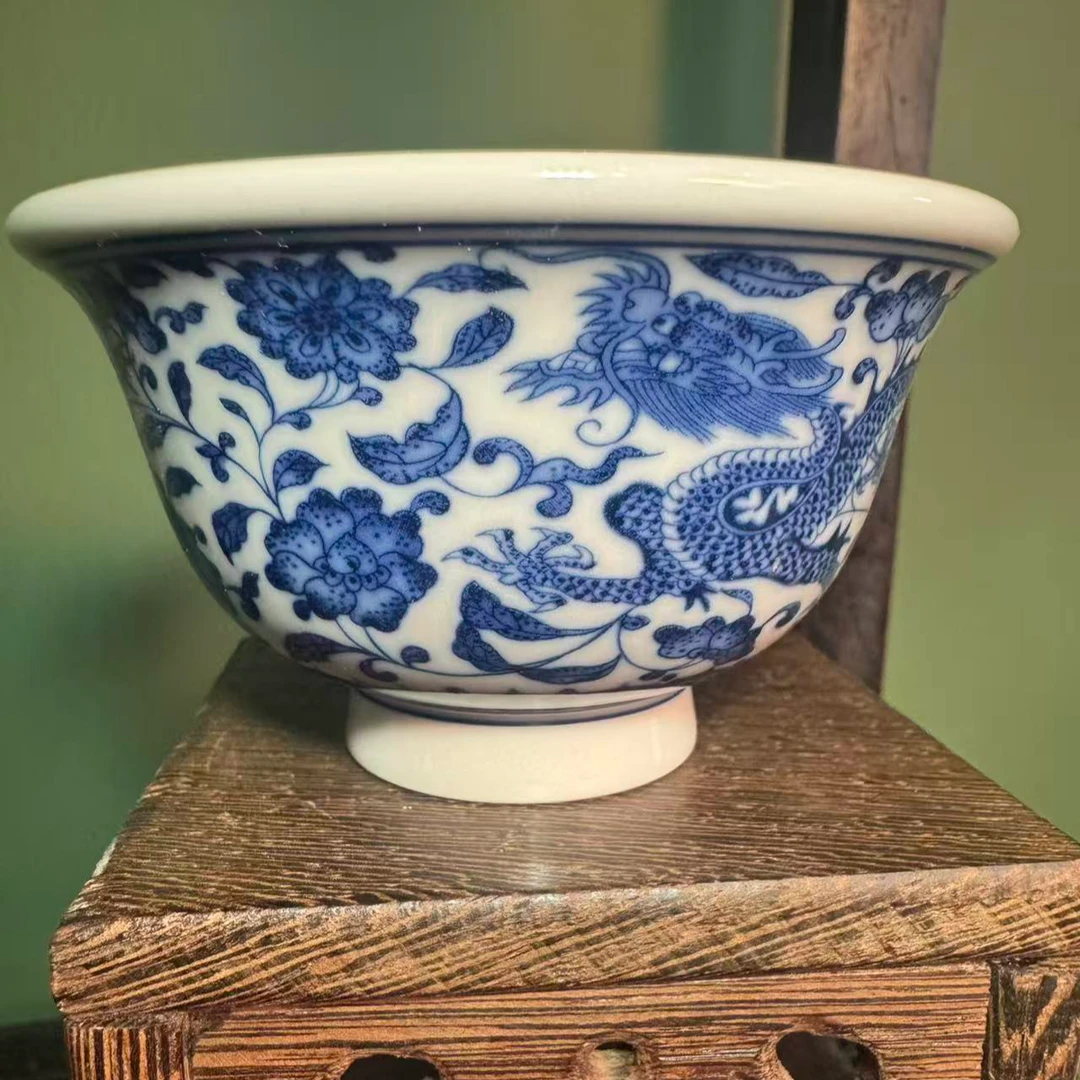 景德镇精品青花龙凤压手杯