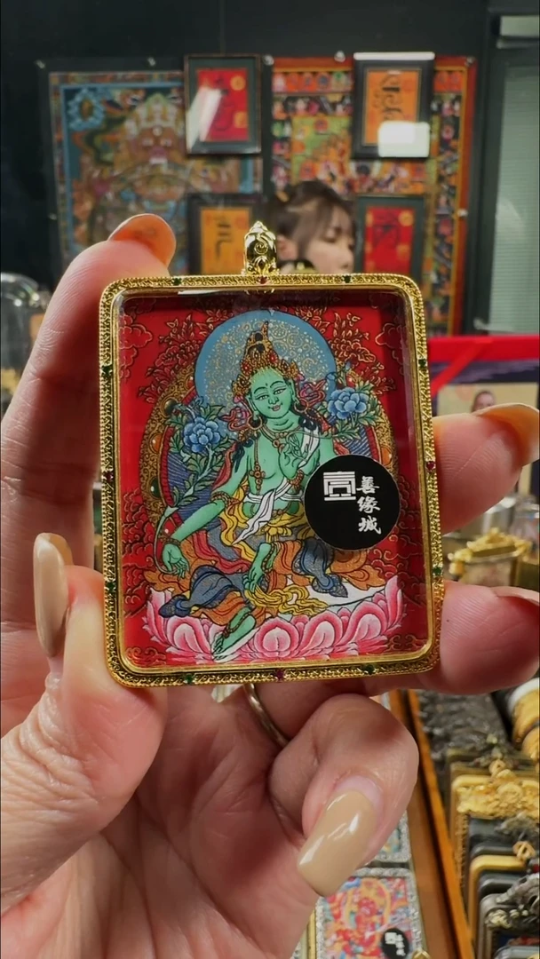 吊坠思***?壹善缘城手绘唐卡绿度