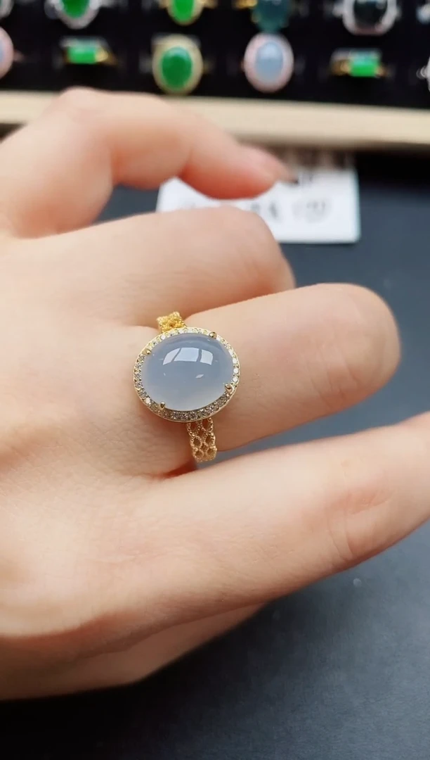 翡翠戒指银S925镶嵌0850