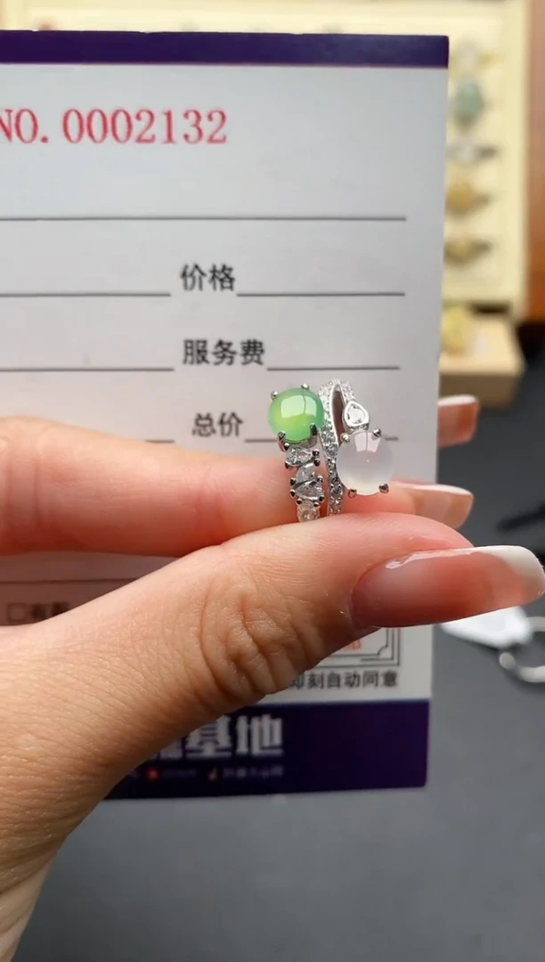 银S925镶嵌戒指翡翠5555555+3