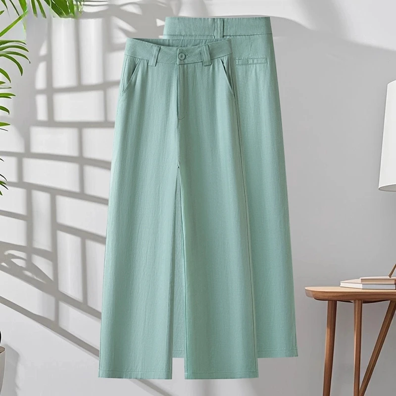 鑫诗妮舒适高腰裤夏季薄款宽松直筒25年新款九分阔腿垂感休闲裤