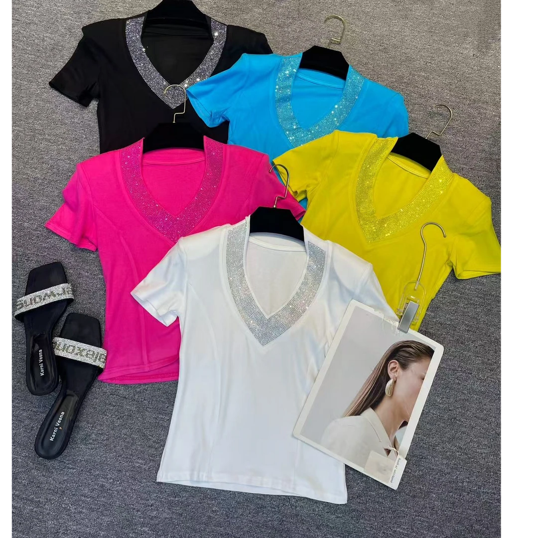 【漫老板】5033私服 定制高品质V领烫钻T恤