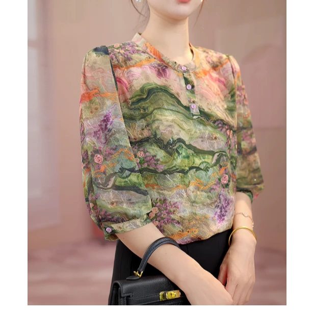 Y1104[高品质]气质优雅时尚碎花衬衫03