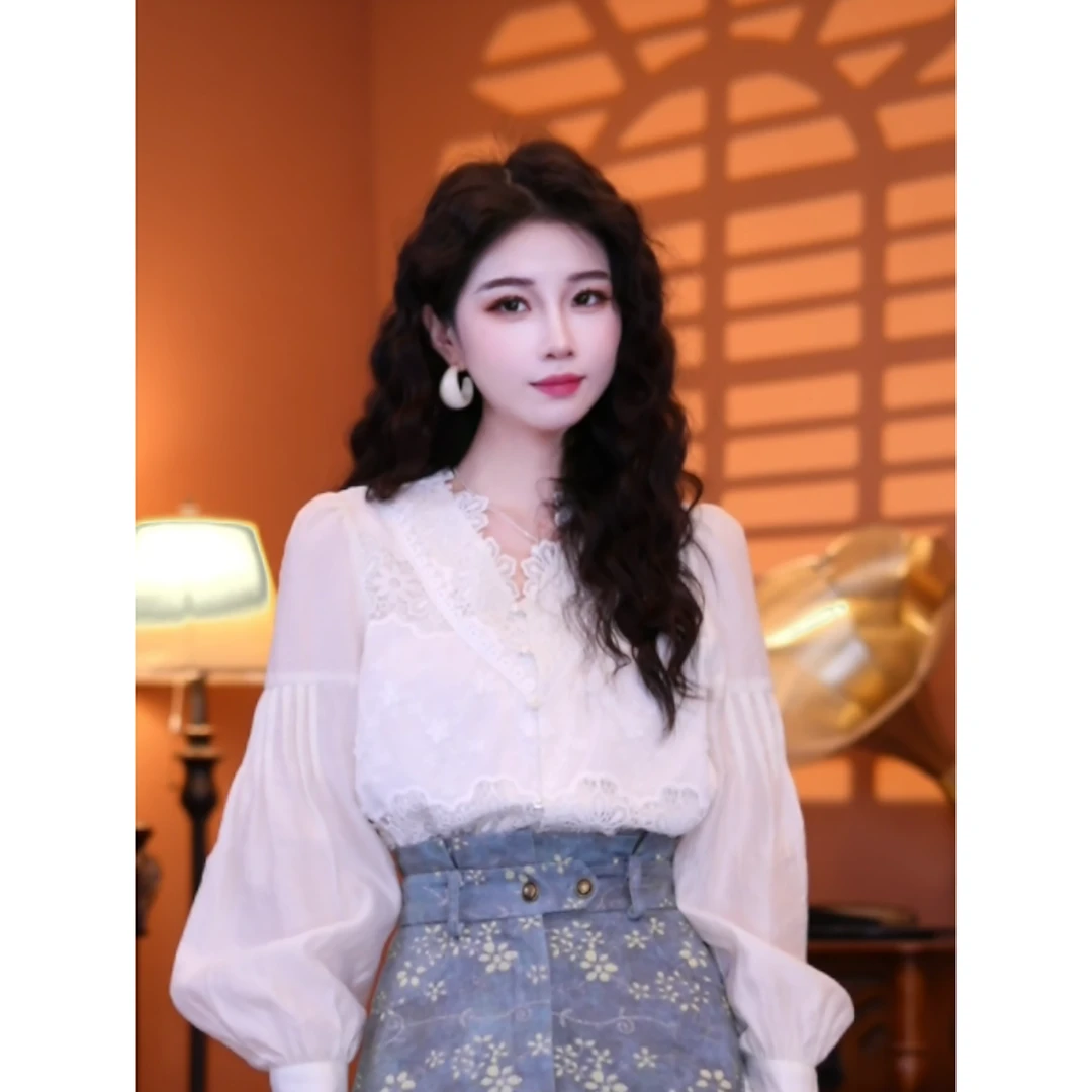 蒋肉肉【甜心欧蕾】港味复古气质薄款显瘦设计上衣01514