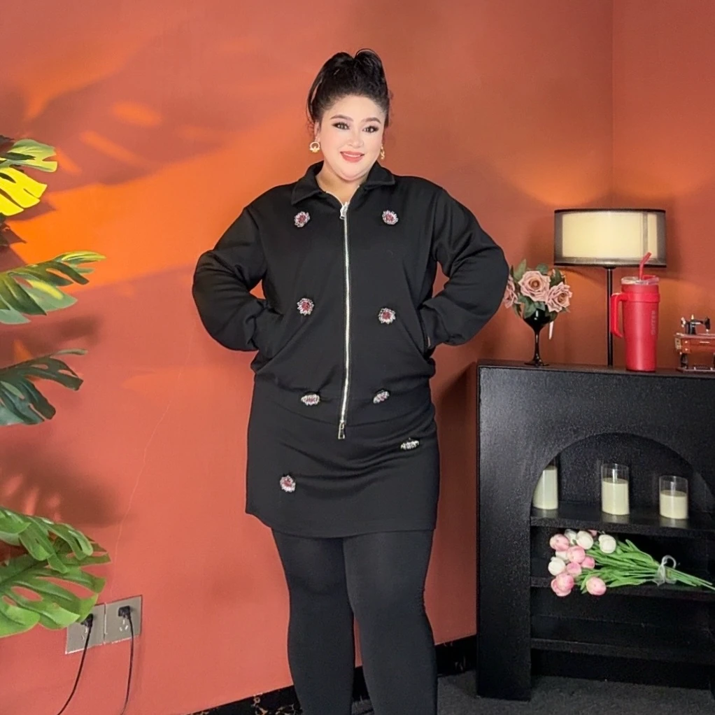 AHLIMA大码女装2025推荐款气质百搭休闲长袖时尚长款立领女士