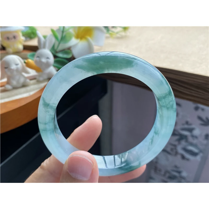 0923批冰飘花种水镯8422号56-11.9-8.5山水飘花镯！天然翡翠手镯