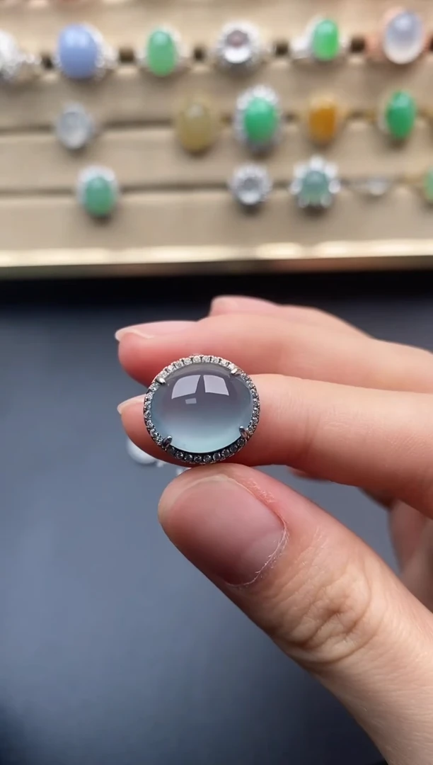 银S925镶嵌戒指翡翠一物一证一礼盒