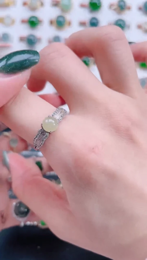 银S925镶嵌戒指翡翠天然翡翠