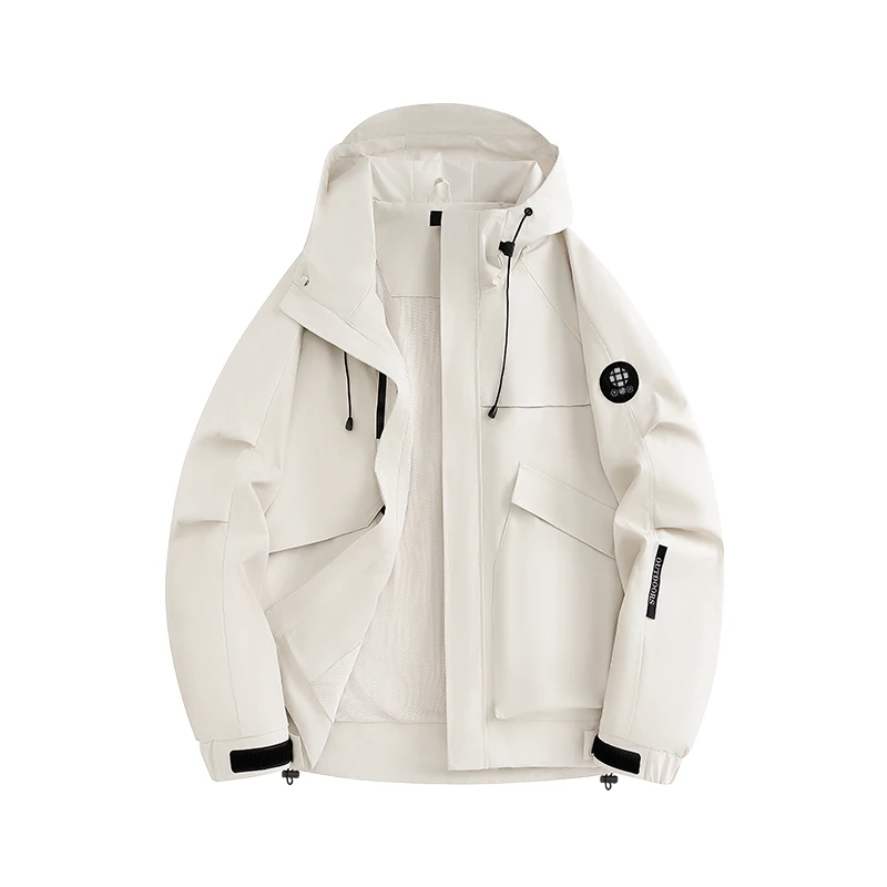 夺威春季新款抽绳连帽纯色男女同款户外夹克情侣款外套011