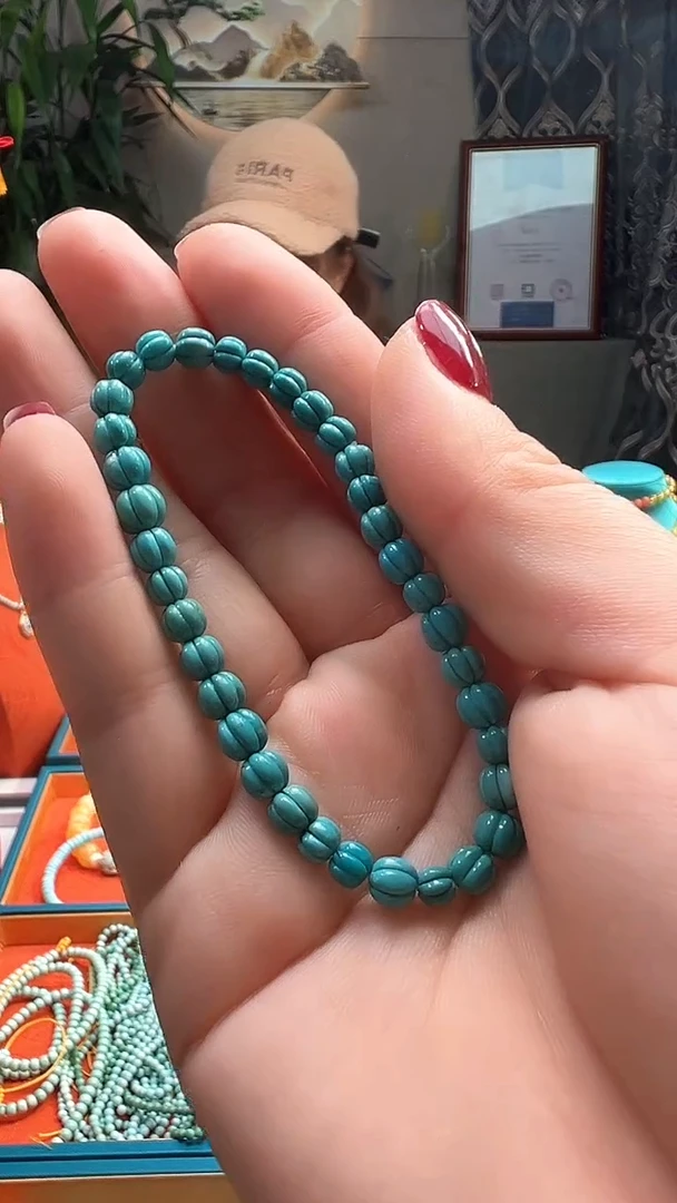 未镶嵌绿松石手串6+绿松石高瓷高色精工小瓜珠单圈