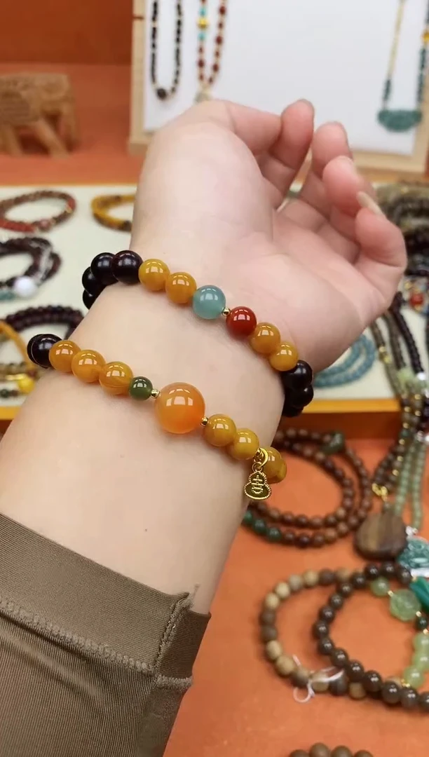 手串檀香紫檀（小叶紫檀）未镶嵌双圈印度小叶紫檀蓝水老蜡手串