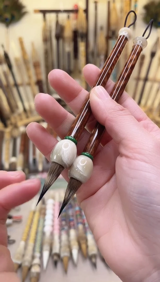 【清水试笔，拒绝蘸墨】墨舞笔庄毛笔2支蛇纹檀