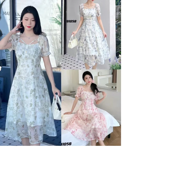 夏季长裙中长裙印花大码连衣裙有弹性高质感穿搭连衣裙S6123