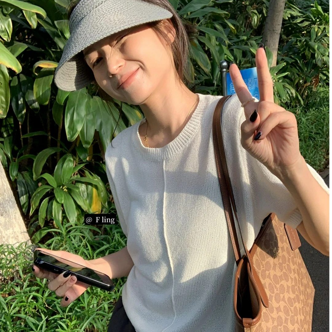 【芳龄F.LING】知性 高级圆领针织衫短袖百搭ins休闲FL0770