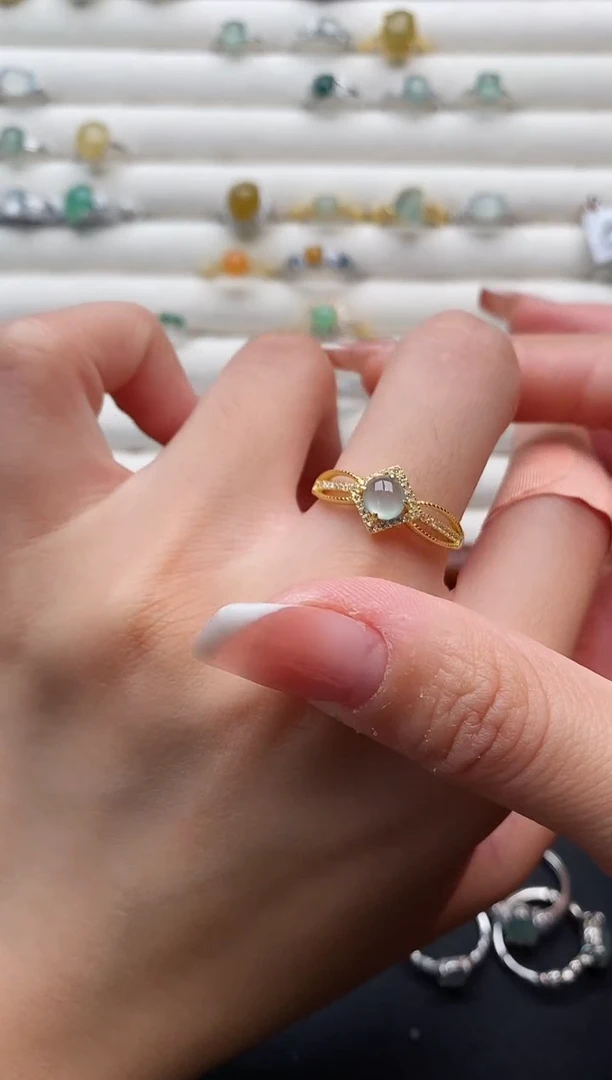 银S925镶嵌戒指翡翠222222+5