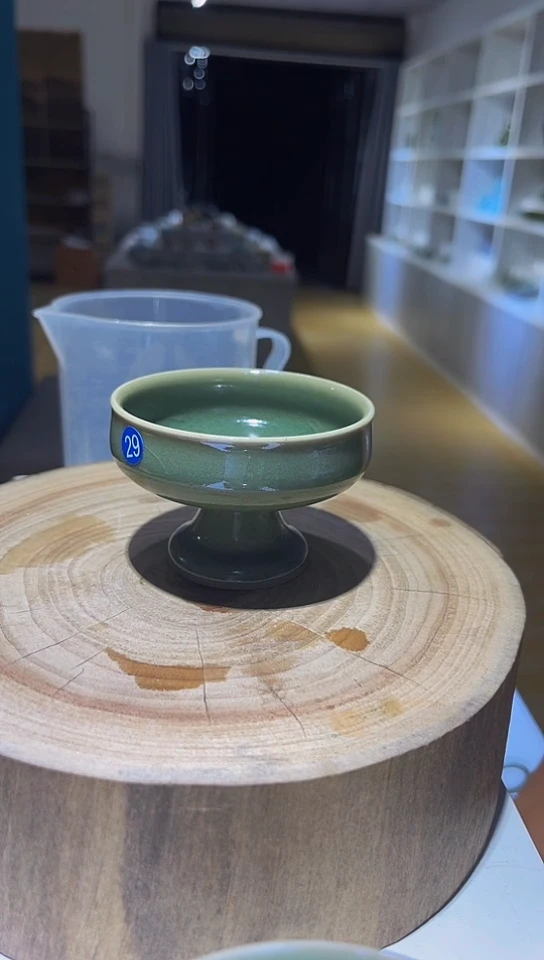 古**客原生态原矿仿古青绿高足杯