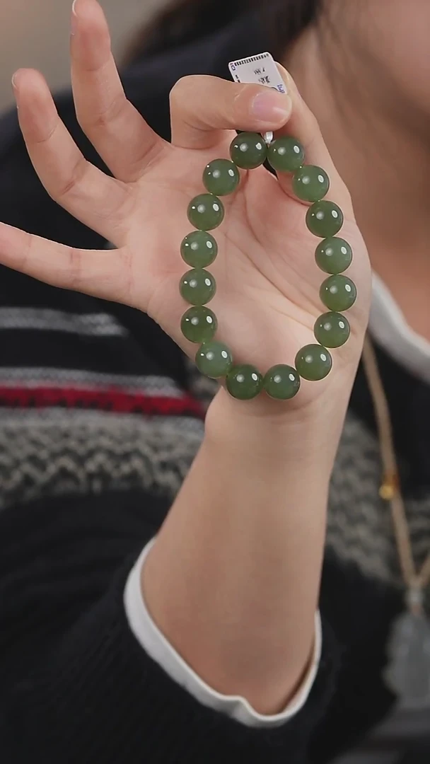未镶嵌手链和田玉新疆沙枣青卡12mm手串多样性发一