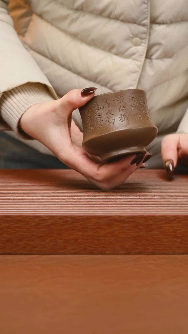 茶杯紫砂精工刻绘主人杯658