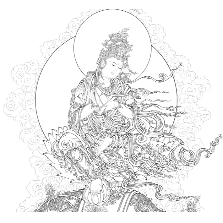 榆林窟壁画文殊/普贤单人两张国画工笔画线稿高清线稿（不含彩图）