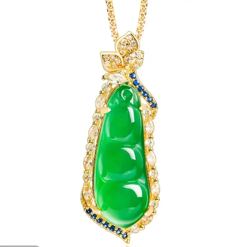 DZH05-1-A5     黄阳绿色四季豆吊坠 女款项链时尚挂件