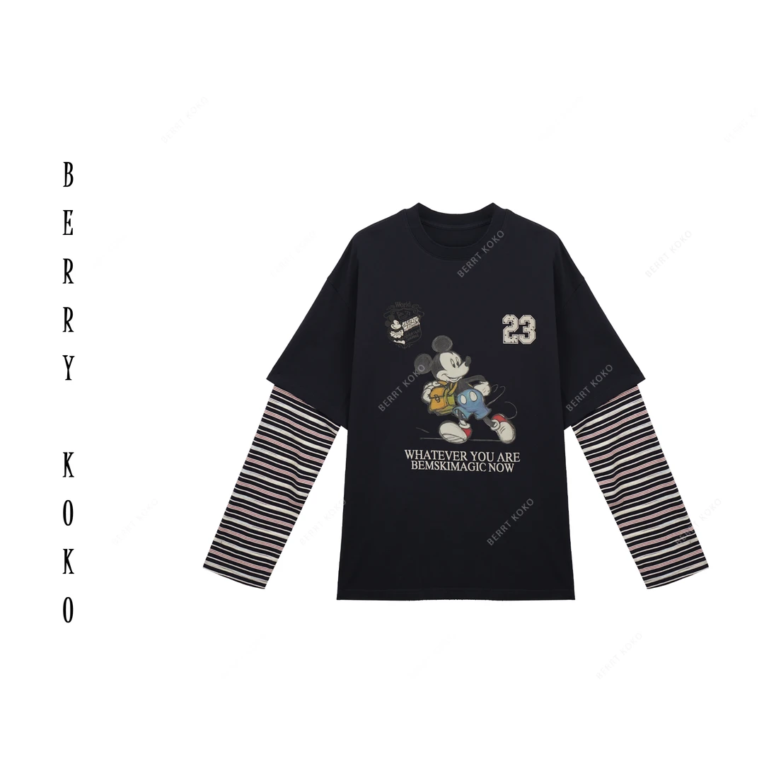 【MISSKO】高品质棉感大版拼接条袖假两件大版T （高品质）BJ3138Y