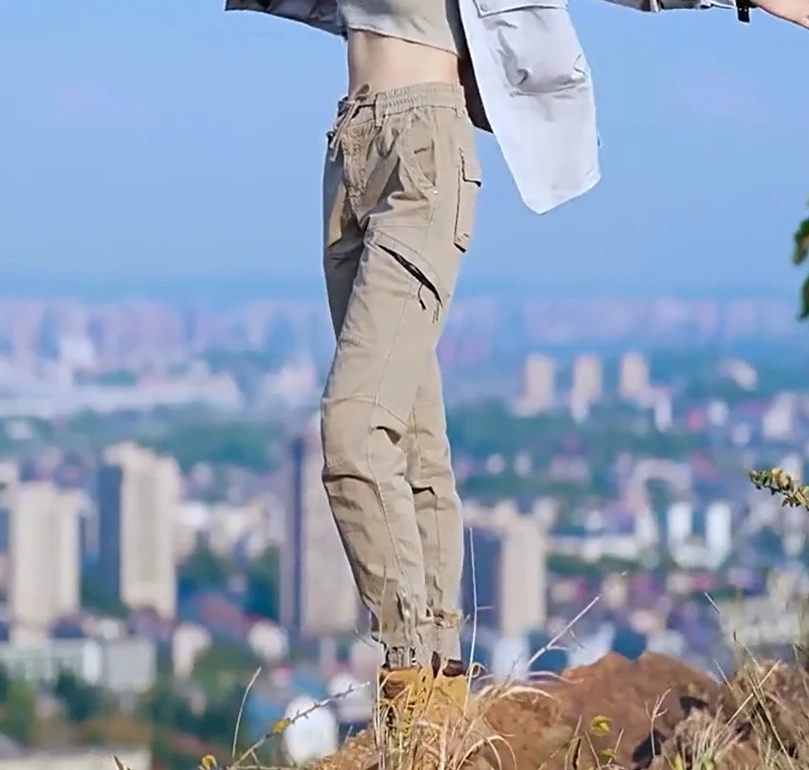 情侣工装裤女春秋冬季户外登山裤美式复古夏季薄款情侣束脚休闲裤