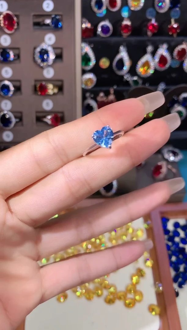 银S925镶嵌戒圈海蓝宝石8白