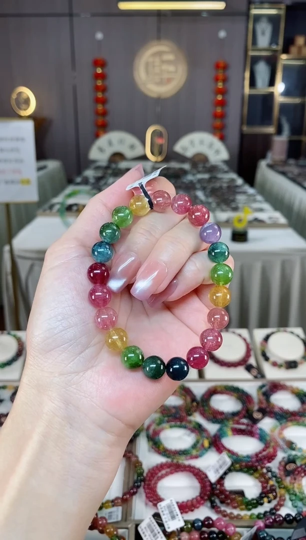 未镶嵌老矿碧玺彩虹单圈手串9mm+碧玺hon多样性发货一条