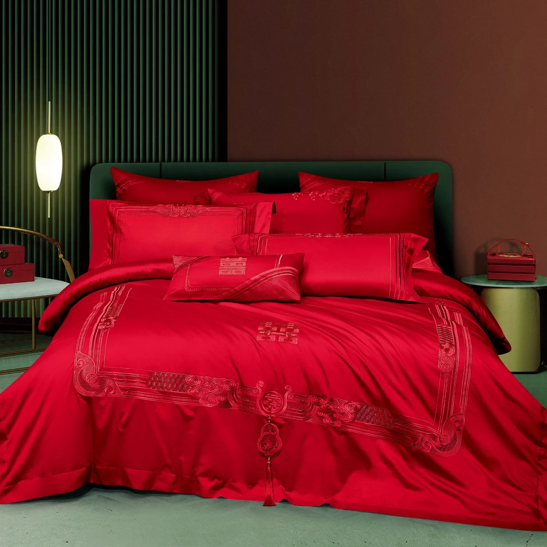 【知澜/幸福婚约】160支新品婚庆婚房结婚刺绣贡缎提花新中式全棉