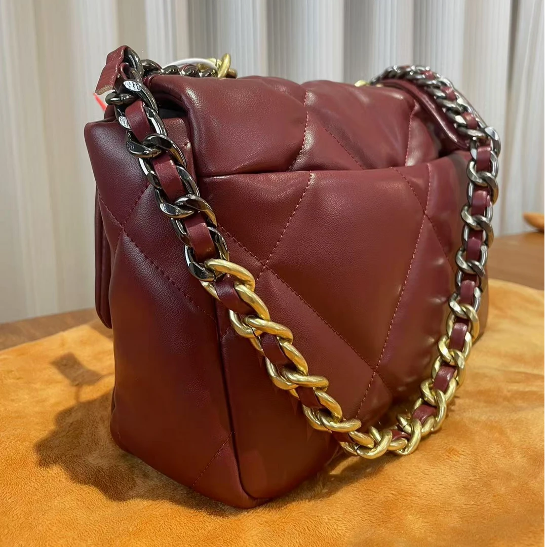 HIRMRIS手工真皮包550853-安哥拉红   三色链条