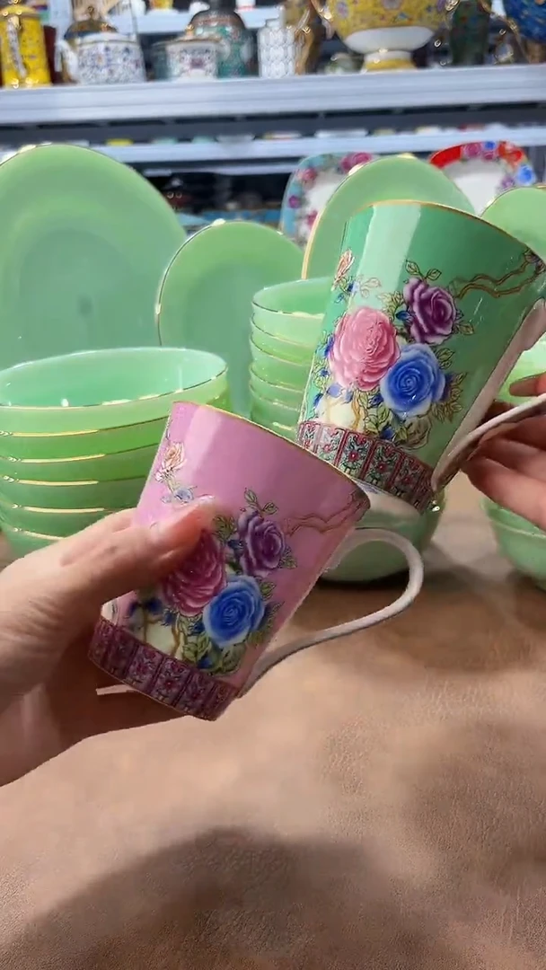 玉瓷牡丹倾城马克杯混色2只餐具