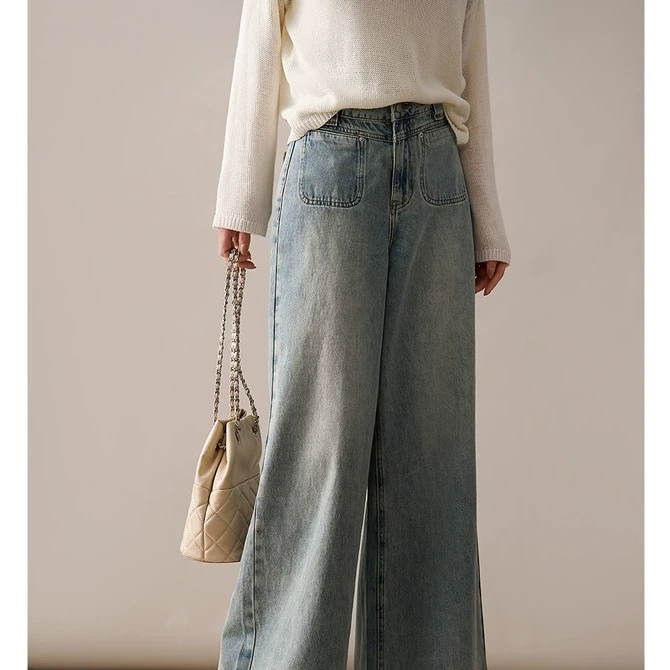 有点蓝苎麻牛仔裤 清爽舒适/佰搭直筒牛仔裤女25春NKF860578AG