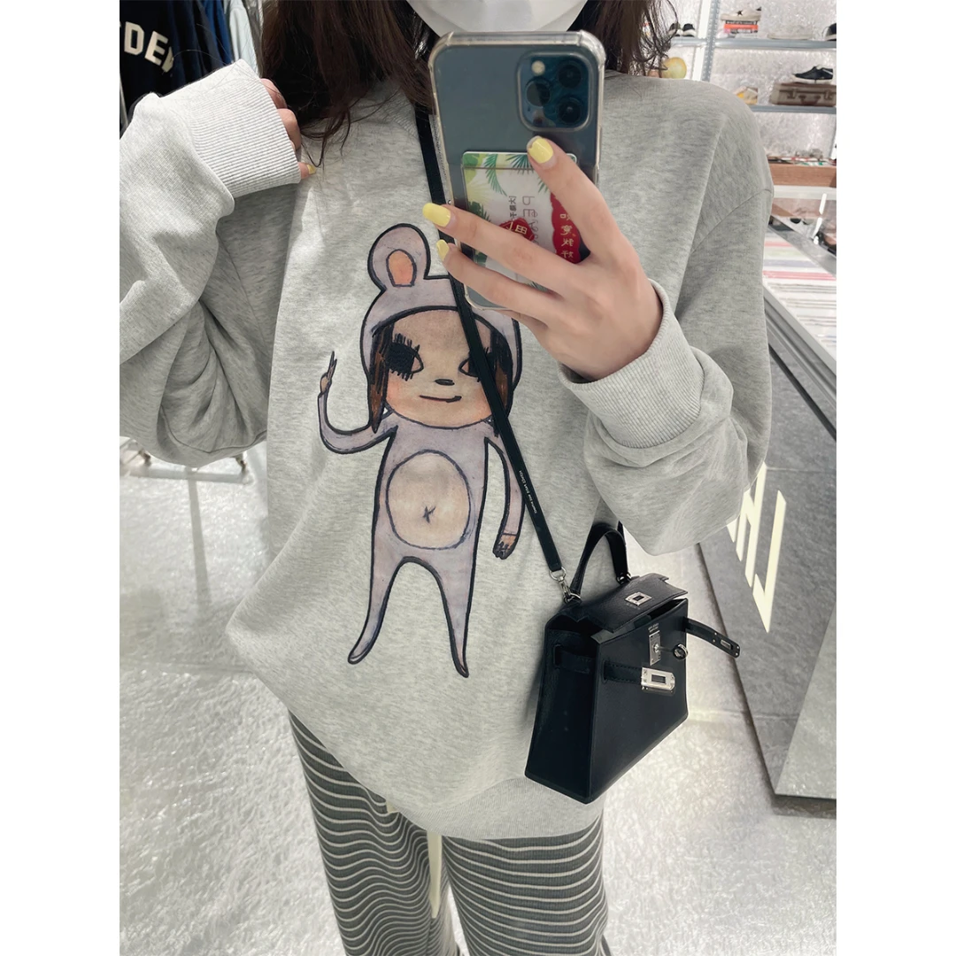 张贝贝ibell休闲时尚圆领卫衣女 精梳棉小毛圈 设计感宽松上衣