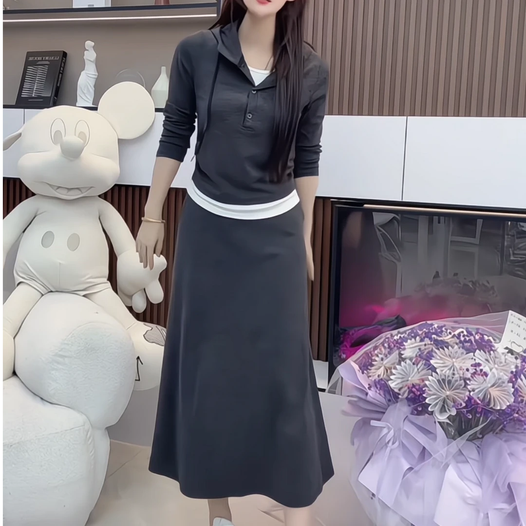 春秋收腰复古港风休闲风极简风时尚显瘦套装运动休闲气质套装裙