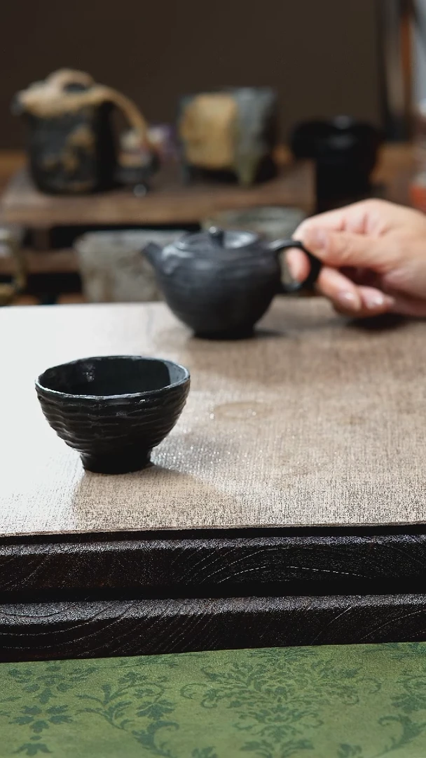 中式归玉堂冰碛岩重工雕刻肌理茶碗杯