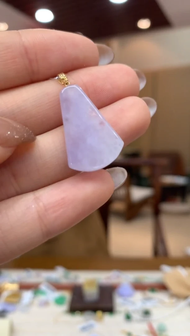 吊坠(不含链)18K金镶嵌翡翠无事牌