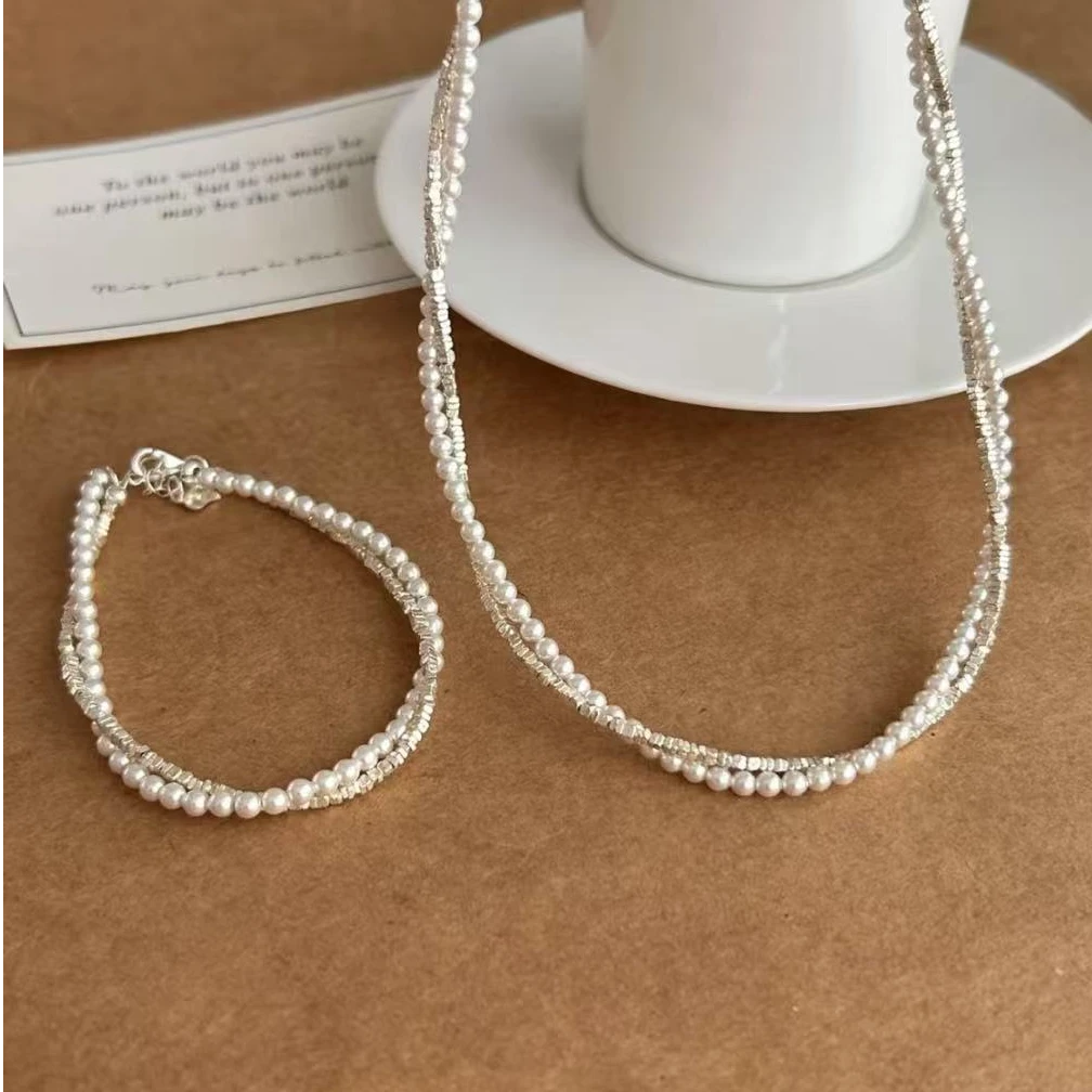 链子925银 【小米珠碎银】双层锁骨链轻奢项链时尚百搭清新