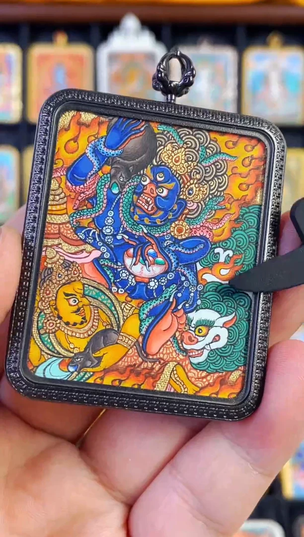 吊坠热贡纯手绘唐卡黑财