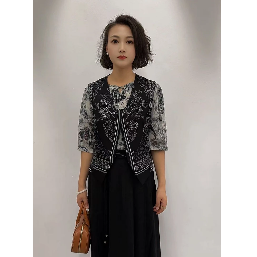 妈妈装春夏装薄款时尚复古国风两件套中老年女装中年洋气套装