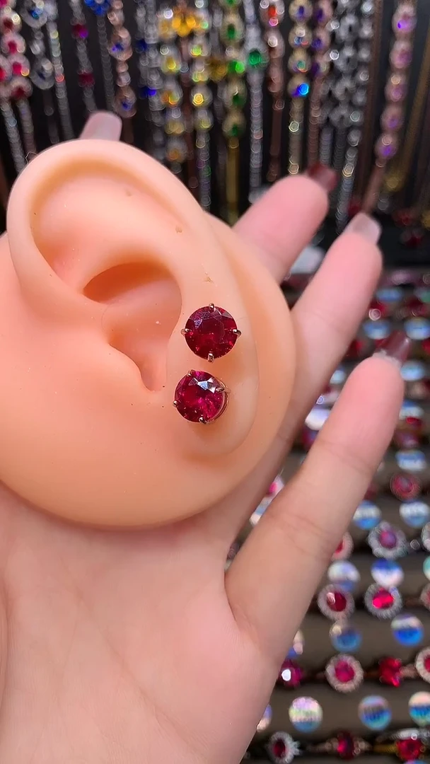 【闪购商品】红宝石耳饰银S925镶嵌8玫瑰金