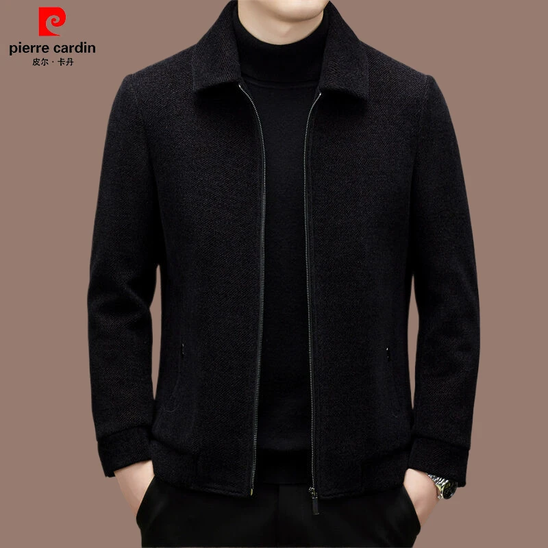 皮尔卡丹夹克男士秋冬商务立领中年加厚短款休闲夹克羊毛呢子外套
