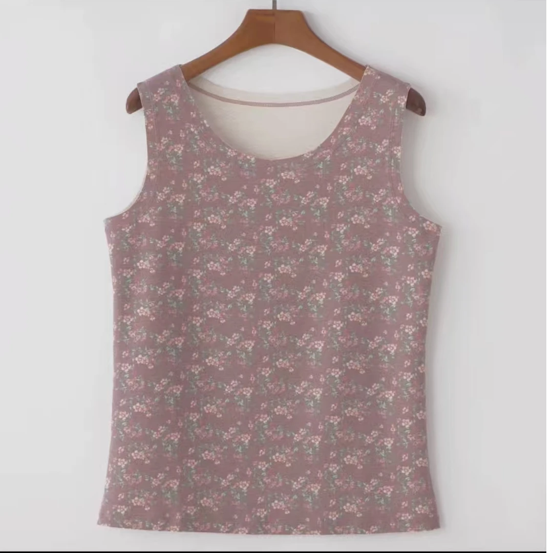 7665-E款无痕德绒背心（咖色栀子花）