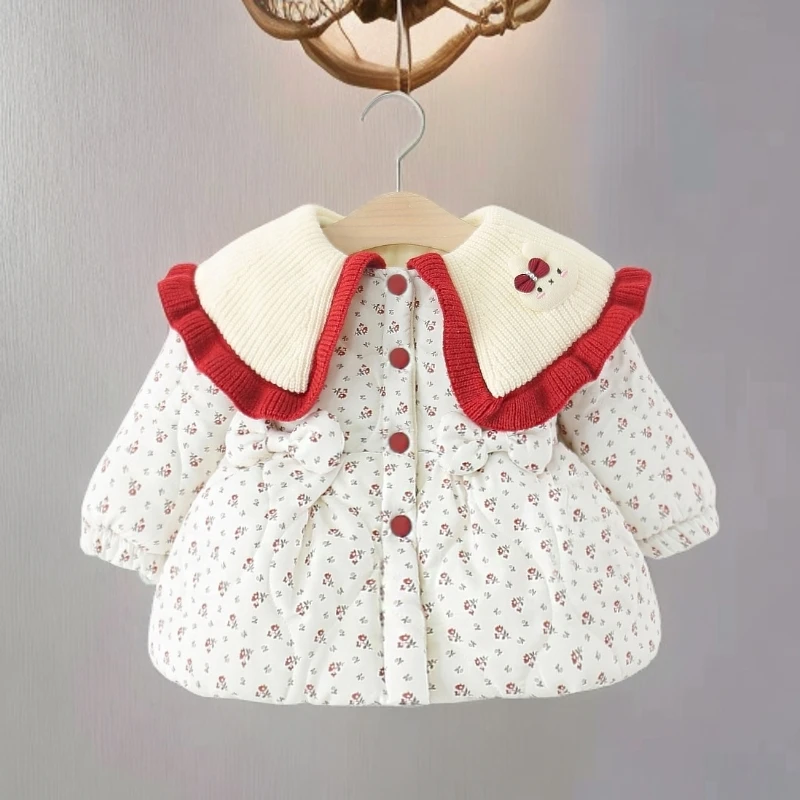 女童冬装棉衣外套加厚棉服小女孩碎花棉袄女宝宝冬装外套保暖棉服