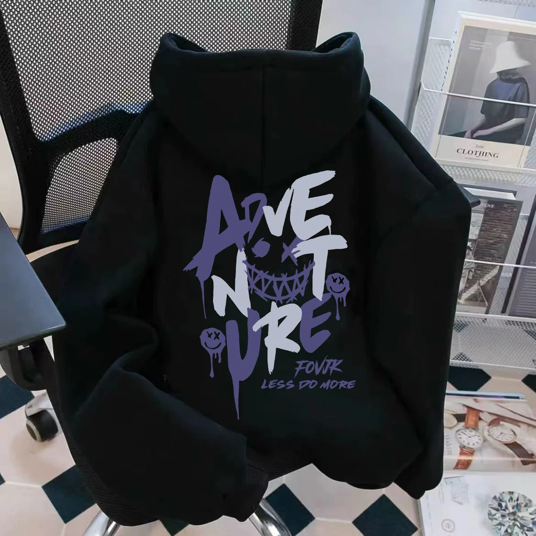 重磅美式hiphop涂鸦字母重工印花秋冬新款加绒加厚潮情侣连帽卫衣