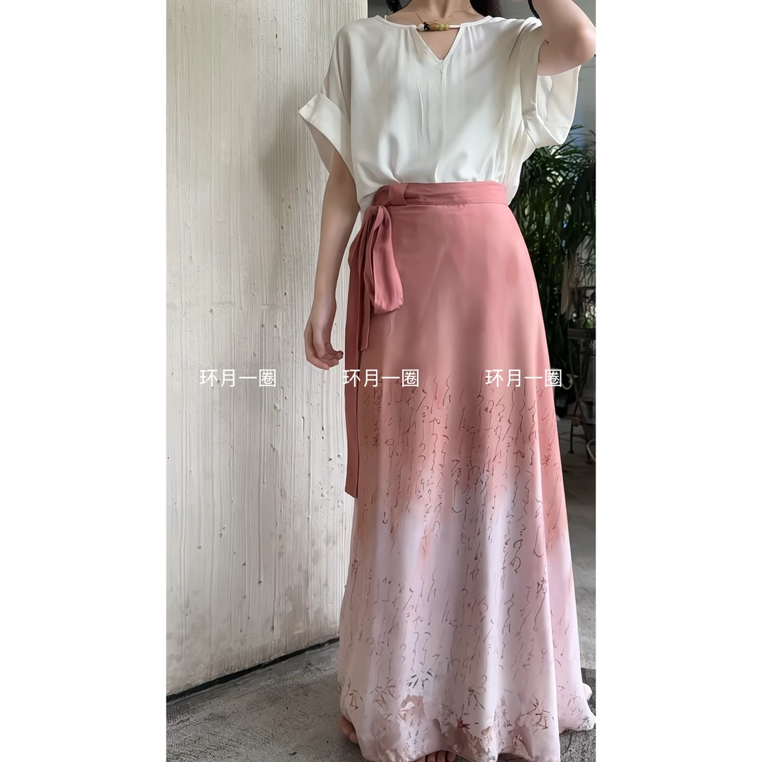 改良马面裙-一片式环月值得的新中式国风马面裙半身裙马面裙棉绸