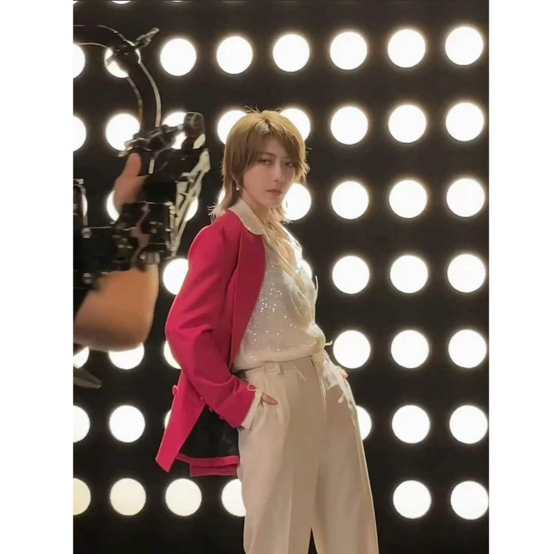 明星同款高级感珠片羽毛白色衬衫