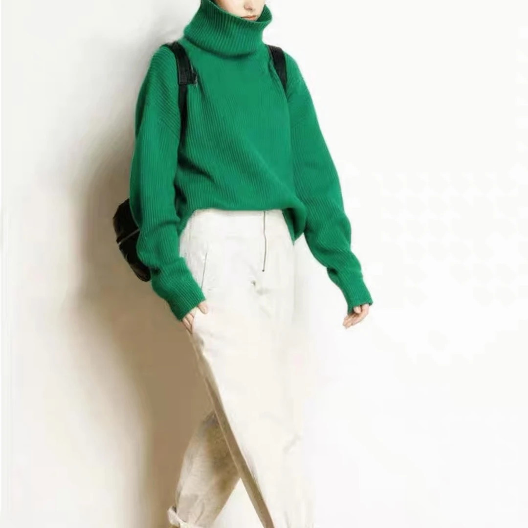 20128 祺欣家 法式高领宽松大版中长款慵懒风高级感厚款针织衫