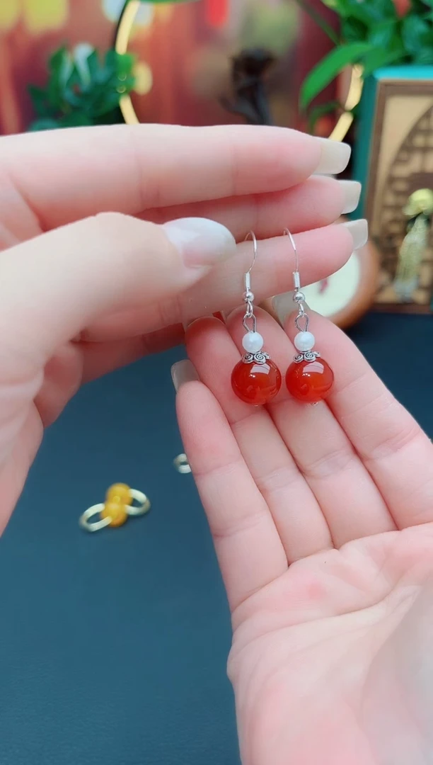 玛瑙/玉髓耳饰银S925镶嵌303