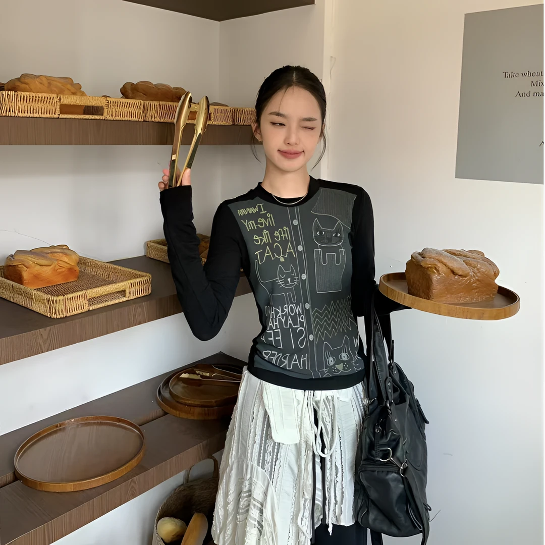 BLX--24秋冬新款小众设计款涂鸦印花上衣3624